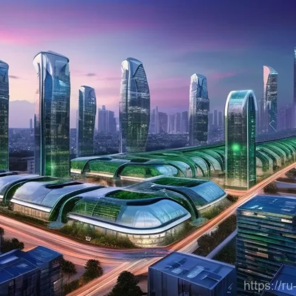 도시환경계획 - **A Neo-Futuristic Smart City at Twilight**
    A breathtaking, high-angle shot of a sprawling smart...