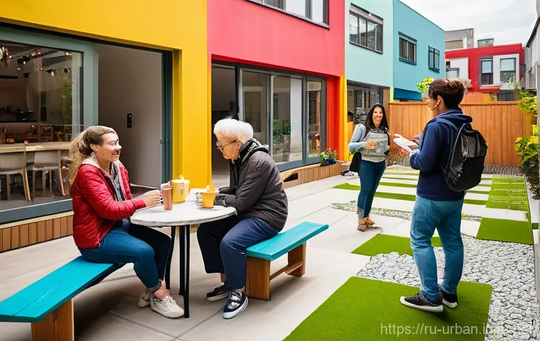 소셜믹스 주거정책 - **Vibrant Community Gathering in a Modern Courtyard**
A wide-angle shot of a lively, modern resi...