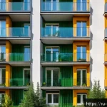 Home 14 도시소음 저감 대책 - A modern Russian apartment building exterior during daytime, featuring newly installed high-quality ...