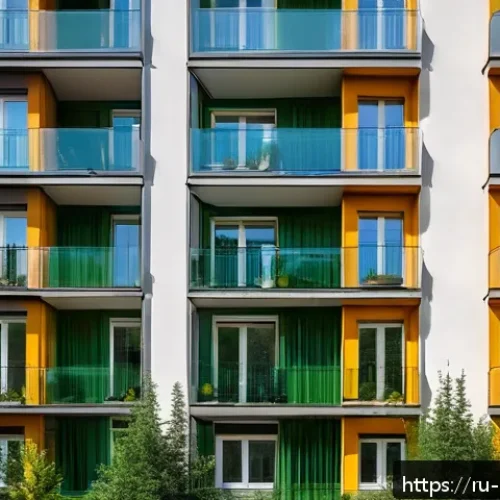 Home 26 도시소음 저감 대책 - A modern Russian apartment building exterior during daytime, featuring newly installed high-quality ...